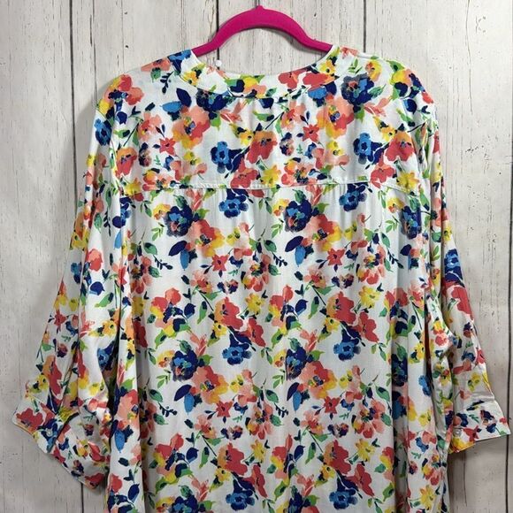 Woman Within Womens Plus Quarter Sleeve Tab Front Floral Flowy Tunic Blouse - Picture 14 of 16